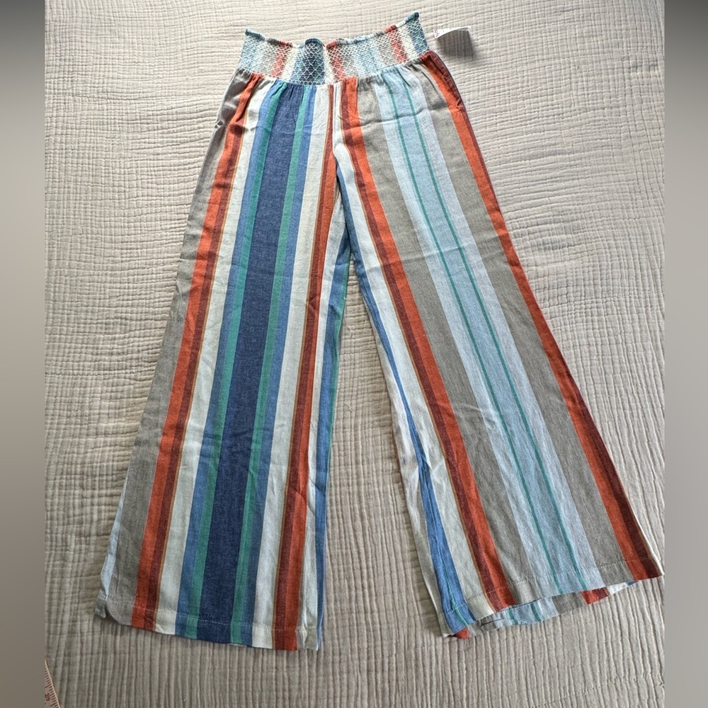 Indigo Rein Linen Blend Rainbow Striped Pants - Size Large - NWT
